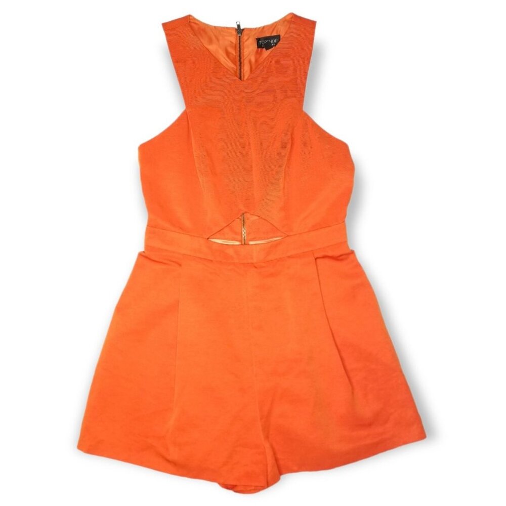 ❤️Topshop 6 Romper Orange Textured Cut Out Waist Summer Bright Resort Vacation
